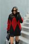 Black Red Diamond Patterned Sweater - 3