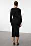 Siyah Midi Triko A-Line Formda Elbise TWOAW25EL00023 - 5