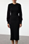 Siyah Midi Triko A-Line Formda Elbise TWOAW25EL00023 - 4