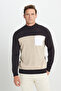 Men's Brown-Beige Standard Fit Regular Cut Half Turtleneck Knitwear Sweater