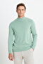 Men's Aqua Green Standard Fit Regular Cut Half Turtleneck Cotton Knitwear Sweater
