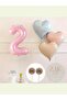 Pink Number Foil Balloon Retro Blue Pink Satin Heart Foil Balloon Birthday Balloon Set