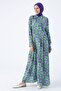 Green-Purple Darted Patterned Viscose Shirt Dress