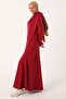 Dark Claret Red Ruffle Collar Hooded Dress - 3