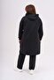 Large Size Hooded and Stone Detailed Black Hijab Tracksuit Set - 5
