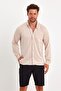 Men's Beige Regular Fit Shirt Textured Shirt with Collar Pocket - 4