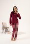 Women's Winter Checkered Velvet Pajama Set Burgundy - 3