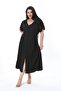 Women's Plus Size Black Wrinkled Fabric V-Neck Front Slit Dress 65N38312