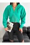 Women's Corset Detailed Cuff 3 Thread Short Zipper Sweatshirt - 3