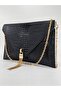 Black Patent Leather Iguana Pattern Chain Strap Women's Portfolio & Clutch Bag (29 X 19 cm) - 3