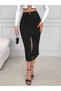 Women's High Waist Slit Midi Length Black Lycra Denim Skirt - 3