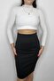 Black Lycra Steel Fabric Pencil Skirt with Elastic Waist - 2