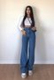 A.C.A.I.P Medium Blue Lycra Super High Waist Wide Leg Denim Palazzo Pants - 3
