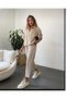 Stone Linen Lace-Up Tassel Detailed Trousers - 7027 - 5