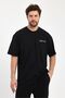 Men's Simplicity Printed Oversize 100% Cotton Loose Wide Cut Crew Neck Casual Black T-Shirt