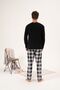 Men's Winter Buttoned Collar Checked Bottom Fleece Pajama Set - 2