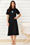 Spotted Lamb Black Crew Neck Short Sleeve Combed Cotton Long Dress