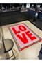 Paris Collection Pink Red Love Text Detailed Modern Decorative Carpet Paris25 - 3