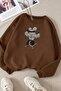 Brown Oversize Cotton Sweatshirt - Unisex, Crew Neck, Digital Athlete Mouse Printed