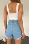 Women's Ice Blue Washed Laser Ripped Mini Denim Shorts Bcdf- 233301 - 6