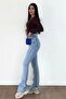 Blue Slit High-Waisted Slim Flared Relaxed Jeans