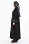 Black Leather Epaulette Detailed Zippered Abaya - 3