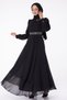 Black Jewelled Detailed Chiffon Dress - Straight Chief Collar - 26255
