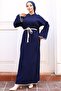 11040-17 Embroidery Detailed Knitwear Dress Navy Blue - 4