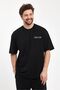 Men's Simplicity Printed Oversize 100% Cotton Loose Wide Cut Crew Neck Casual Black T-Shirt - 4