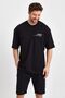 Men's Terrible Printed Oversize 100% Cotton Loose Wide Cut Crew Neck Soft Textured Black T-Shirt - 3