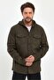 Men's Khaki Regular Fit Hooded Denim Jacket with Snap Button Detail - 2