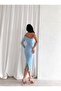 Baby Blue One Shoulder Tulle Draped Midi Dress - 3