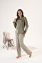 Green Striped Velvet Women's Pajama Set - Winter - 3