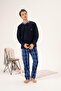 Men's Winter Buttoned Collar Checked Bottom Fleece Pajama Set - 5