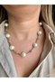 Pearl Beaded Rowed Gold Bar Plate Detail Necklace - 5