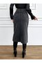 Women's High Waist Slit Black Snow Wash Gray Midi Length Lycra Denim Skirt - 2