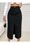 Women's High Waist Slit Midi Length Black Lycra Denim Skirt - 6