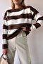 Crew Neck Striped Soft Knitwear Women's Sweater - Brown BC231035 - 2