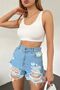 Women's Ice Blue Washed Laser Ripped Mini Denim Shorts Bcdf- 233301 - 5
