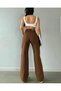 Iza Brown Cargo Loose Back Pocketless Lycra Super High Waist Jean Trousers - 3