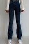Flared Leg Jeans Not Fade Dark Blue Flared Jeans High Waist Denim Trousers