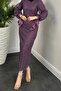 Glittered Didem Pencil and Evening Dress - Plum - 3