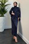 Navy Blue Bellanca Glitter Evening Dress