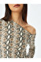 Off-The-Shoulder Body Asymmetrical Neckline Long Sleeve Snake Skin Print Draped - 5