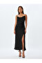 Evening Dress with Long Degaje Collar, Straps, Slits, Stone Detailing and Buttons - 3