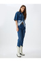 High Waist Denim Pants with Straight Legs, Buttoned Pockets, Cotton - Slim Straight Fit Jeans - 2