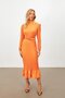 Orange Pleated Detailed Midi Length Belted Dress - 5