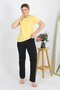 Women's Short Sleeve Cotton Combed Pajama Suit Yellow 4215 - 4