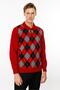Men's Polo Collar Diamond Patterned Wool Sweater Red - 8