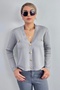 Women's Lia Gray Gold Buttoned Knitwear Cardigan - 5